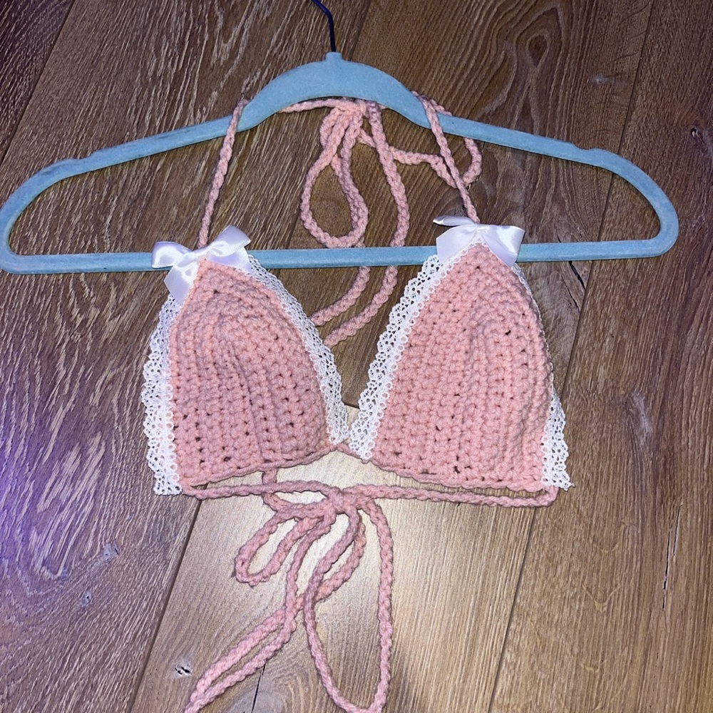 SELF MADE! crochet pink tiny top